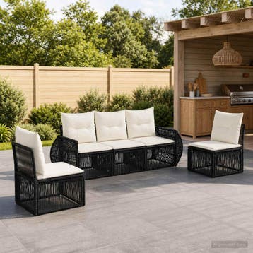 vidaXL Tuinbankenset 5 st Zwart en Cream Wit poly rattan, Verzenden, Nieuw, 5 zitplaatsen