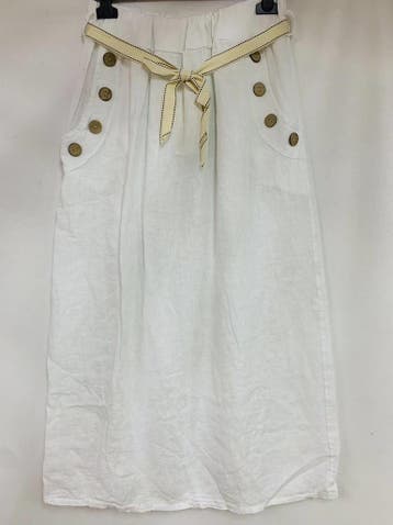 Linnen lange rok in kleur WIT met elastische talie,, Nieuw