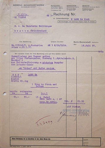 Themacollectie - Zeldzame factuur uit 1937 - Siemens
