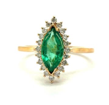 Ring - 14 karaat Geel goud - 1.13ct. tw. Smaragd - Diamant, Nieuw