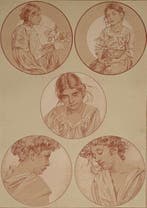 Alphonse Mucha (1860-1939) - Figures décoratives, pl.5 c., Antiek en Kunst