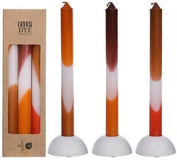 Kaarsen Dip Dye Oranje Bruin 24 cm Ø2,5 set 3 stuks, Ophalen of Verzenden, Nieuw