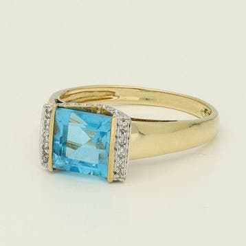 Ring - 14 karaat Geel goud, Witgoud Topaas - Diamant, Nieuw