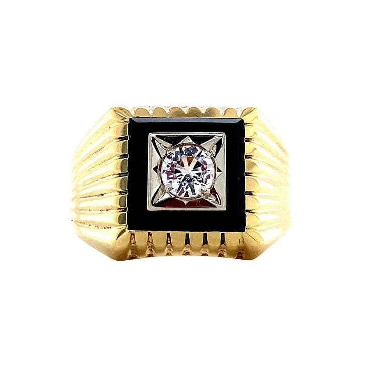 Gouden ring met onyx en glas 14 krt, Sieraden, Tassen en Uiterlijk, Ringen, Ophalen of Verzenden