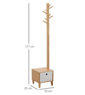 Bamboe Kapstok met Bank, Lade en 8 Haken – 35×35×177 cm, Huis en Inrichting, Woonaccessoires | Kapstokken, Verzenden, Nieuw