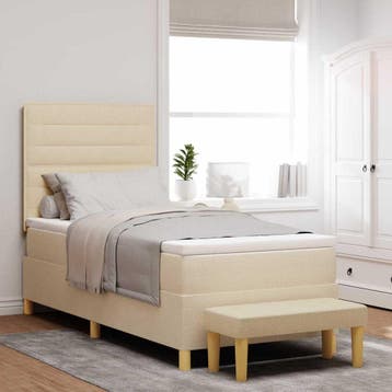 vidaXL Boxspring bed met hoofdeinde Crème 200 x 90 cm Stof, Verzenden, Nieuw, Eenpersoons