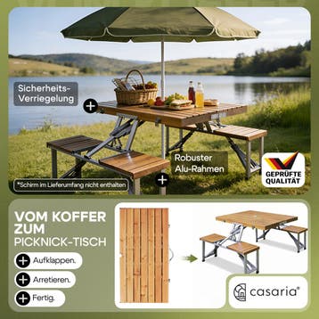 Campingtafel Hout Aluminium 85,5x72x65cm (Tafels-Stoelen), Verzenden, Nieuw