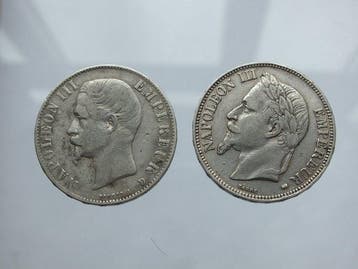 Frankrijk. Napoléon III. 5 Francs 1856-D e 1868-BB (2