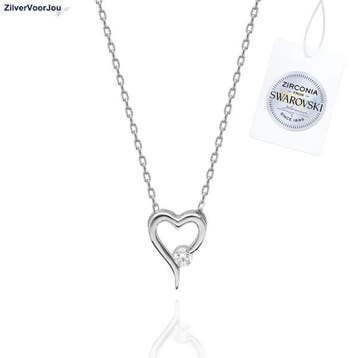 Zilveren Swarovski Zirconia Hart ketting, Verzenden, Nieuw, Zilver