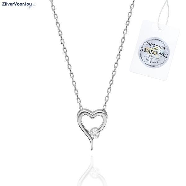 Zilveren Swarovski Zirconia Hart ketting, Sieraden, Tassen en Uiterlijk, Kettingen, Nieuw, Verzenden