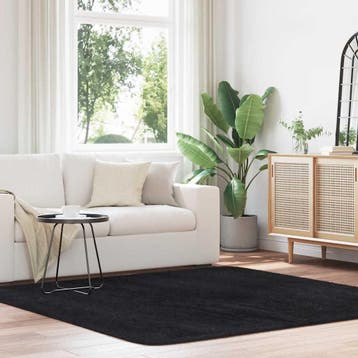 vidaXL Hoogpolig vloerkleed NAVARRA 200x200 cm polyester, Verzenden, Nieuw, Zwart