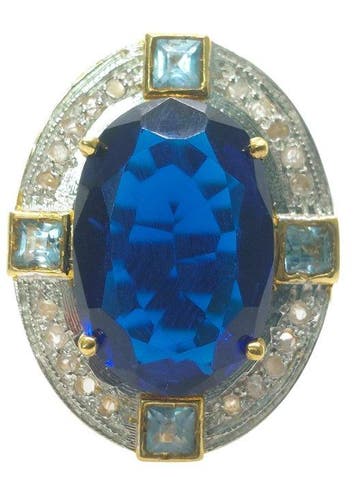Zonder minimumprijs - Ring - 9 kt. Zilver, Geel goud Saffier, Nieuw