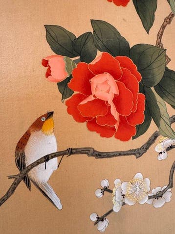 5-delig set Chinese zijden schilderijen – „Vogels & Bloemen”