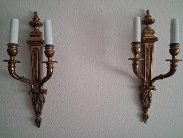Wandkandelaar (2) - Verguld brons - Wandlampen in Louis