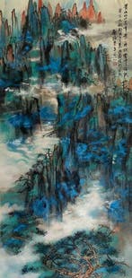 INKT EN KLEUR OP PAPIER, HANGENDE ROL, - Papier - Liu Haili.