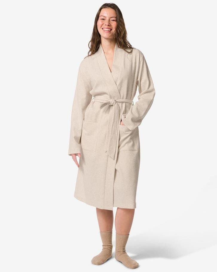 HEMA Damesbadjas katoen wafelstructuur naturel, Kleding | Dames, Ondergoed en Lingerie, Verzenden