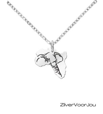 925 Zilveren Afrika map ketting met gegraveerde olifant, Sieraden, Tassen en Uiterlijk, Kettingen, Verzenden, Nieuw, Zilver