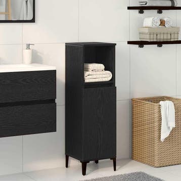 Badkamerkast Zwart Eiken 30x100cm - Retourdeal 69% Korting, Minder dan 50 cm, Spiegelkast, 100 tot 150 cm, Nieuw