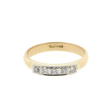 Tricolor gouden rijring met diamanten; 0,20 ct., Gebruikt, 20 of groter, Ophalen of Verzenden, Met edelsteen