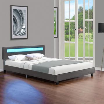 Gestoffeerd bed Paris - 180 x 200 cm - Donkergrijs - LED Ver, Verzenden, Nieuw