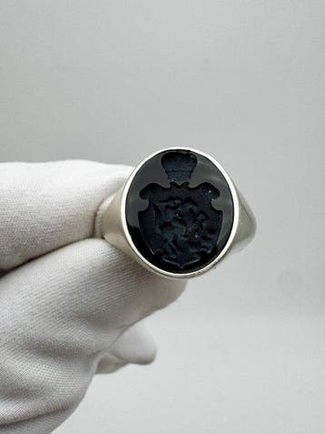 Zonder minimumprijs - Ring met amulet Zilver Onyx -