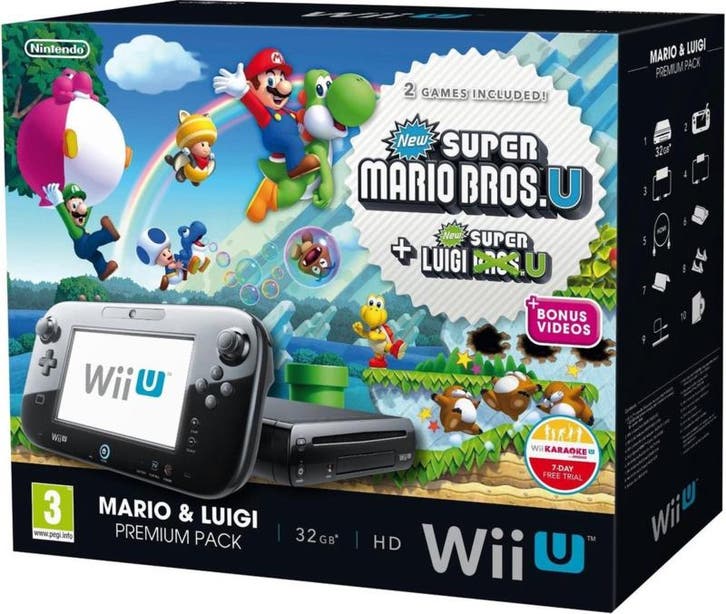 Wii U Console 32GB Zwart + Gamepad (Mario & Luigi Bundel..., Spelcomputers en Games, Spelcomputers | Nintendo Wii U, Zo goed als nieuw