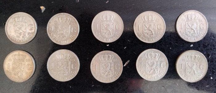 Nederland. Juliana. 1 Gulden 1954/1967, 10 stuks (Zonder, Postzegels en Munten, Munten | Nederland