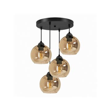 Hanglamp Industrieel 4-Lichts Amber voor Eetkamer, Woonkamer, Huis en Inrichting, Verzenden, Nieuw, Glas, 75 cm of meer