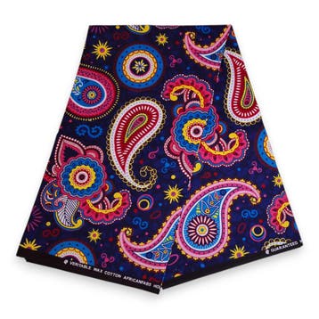 Afrikaanse print stof - Blauw Roze Paisley - 100% katoen - 1, Hobby en Vrije tijd, Stoffen en Lappen, Ophalen of Verzenden, Nieuw