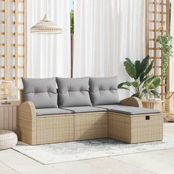 vidaXL Tuin Sofa Set 4 st Beige poly rattan, Verzenden, Nieuw, 4 zitplaatsen