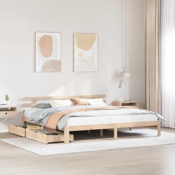 vidaXL Bedframe met lades massief grenenhout 180x200 cm, Eenpersoons, Bruin, Verzenden, Nieuw