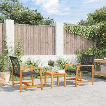 vidaXL Tuinnstoelen 2 st poly rattan en acaciahout zwart, Verzenden, Nieuw