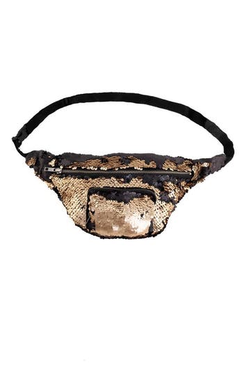 KIMU® Heuptasje Rond Voorvak Pailletten Zwart Goud Heuptas S, Ophalen of Verzenden, Nieuw, Overige typen