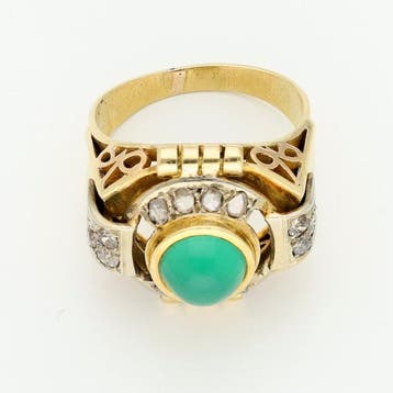 Ring - 18 karaat Geel goud - Diamant - Chrysopraas, Nieuw
