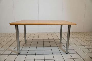 Houten Design eettafel met verchroomde ronde poten, Huis en Inrichting, Tafels | Eettafels, Ophalen of Verzenden, Nieuw