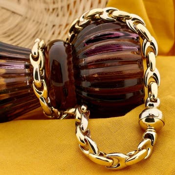 Bicolor gouden schakelcollier (Ketting), Sieraden, Tassen en Uiterlijk, Kettingen, Ophalen of Verzenden, Gebruikt, Overige kleuren