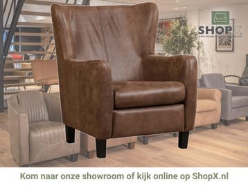 Leren fauteuil Hug, Huis en Inrichting, Fauteuils, Nieuw, Ophalen of Verzenden, 75 tot 100 cm, Eigentijds, Klassiek, Retro, Romantisch