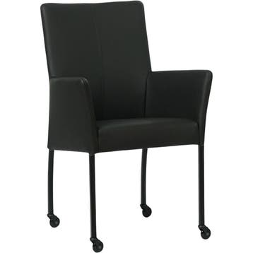 Leren eetkamerstoel Comfort met wieltjes en armleuning -, Huis en Inrichting, Stoelen, Zwart, Nieuw, Leer, Ophalen of Verzenden