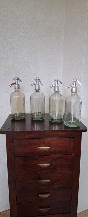 Fles (4) - Glas, Metaal - Vintage spuitflessen - Siphons, Antiek en Kunst