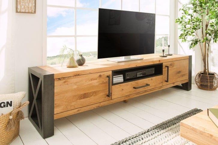 Massief tv-meubel THOR 200cm wild eiken geolied lowboard in, Huis en Inrichting, Kasten | Televisiemeubels, Ophalen of Verzenden