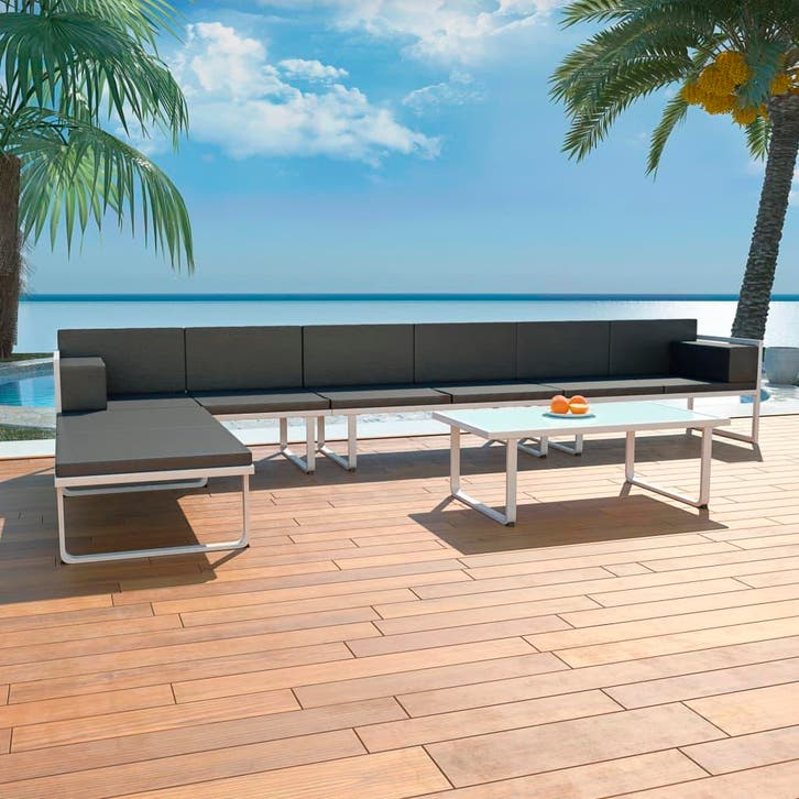 vidaXL 5-delige Loungeset textileen aluminium zwart, Tuin en Terras, Tuinsets en Loungesets, Loungeset, Nieuw, 5 zitplaatsen, Aluminium