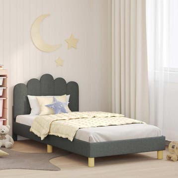 vidaXL Bedframe voor kinderen met hoofdbord Donkergrijs 80 x, Verzenden, Nieuw, Grijs, Stof