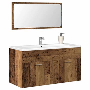 vidaXL Badkamerkast met spiegel bewerkt hout oud houtkleurig, Verzenden, Nieuw, (Half)hoge kast