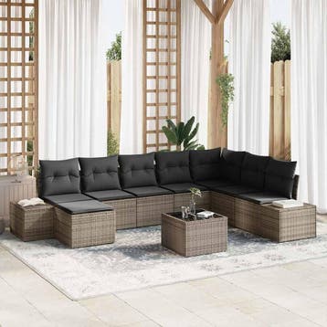 vidaXL Tuin Sofa Set 8 st Grijs poly rattan, Verzenden, Nieuw, 8 zitplaatsen