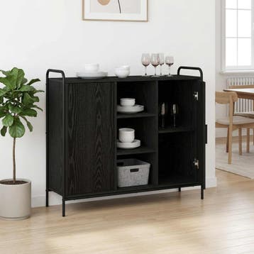 vidaXL Dressoir Zwart eiken 97 x 33 x 81 cm Bewerkt hout, Huis en Inrichting, Verzenden, Nieuw, Overige houtsoorten, Minder dan 50 cm