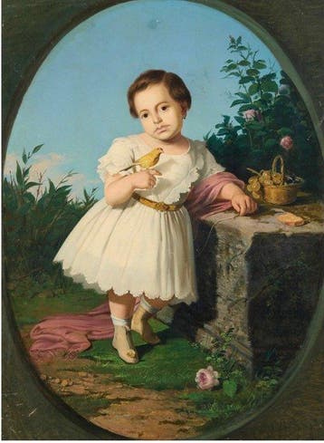 Annibale Scognamiglio (XIX) - Ritratto di bimba con canarino