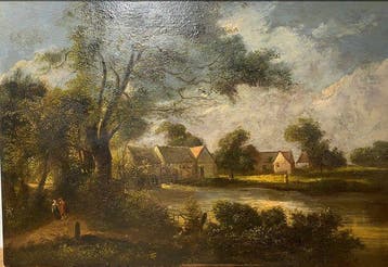 Landschaft mit Dorf und Wasserlauf – nach Meindert Hobbema, Antiek en Kunst, Kunst | Schilderijen | Klassiek
