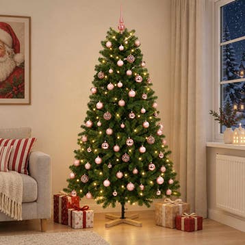 vidaXL Kunstkerstboom met kerstbal 210 cm 300 LEDs Warmwit, Verzenden, Nieuw