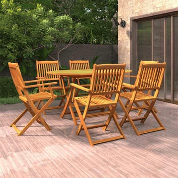 vidaXL 7-delige Tuinset massief acaciahout, 6 zitplaatsen, Nieuw, Tuinset, Verzenden