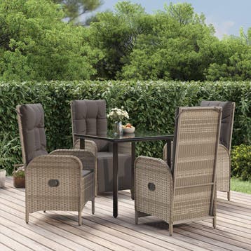 vidaXL 5-delige Tuinset met kussens poly rattan zwart en, Tuin en Terras, Verzenden, Nieuw, Tuinset